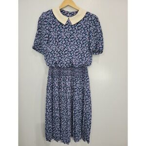 80s Vintage Amy Deb Vintage Floral Peter Pan Collar Midi Dress Women Size 8